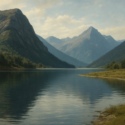 serene landscape with mountains and water