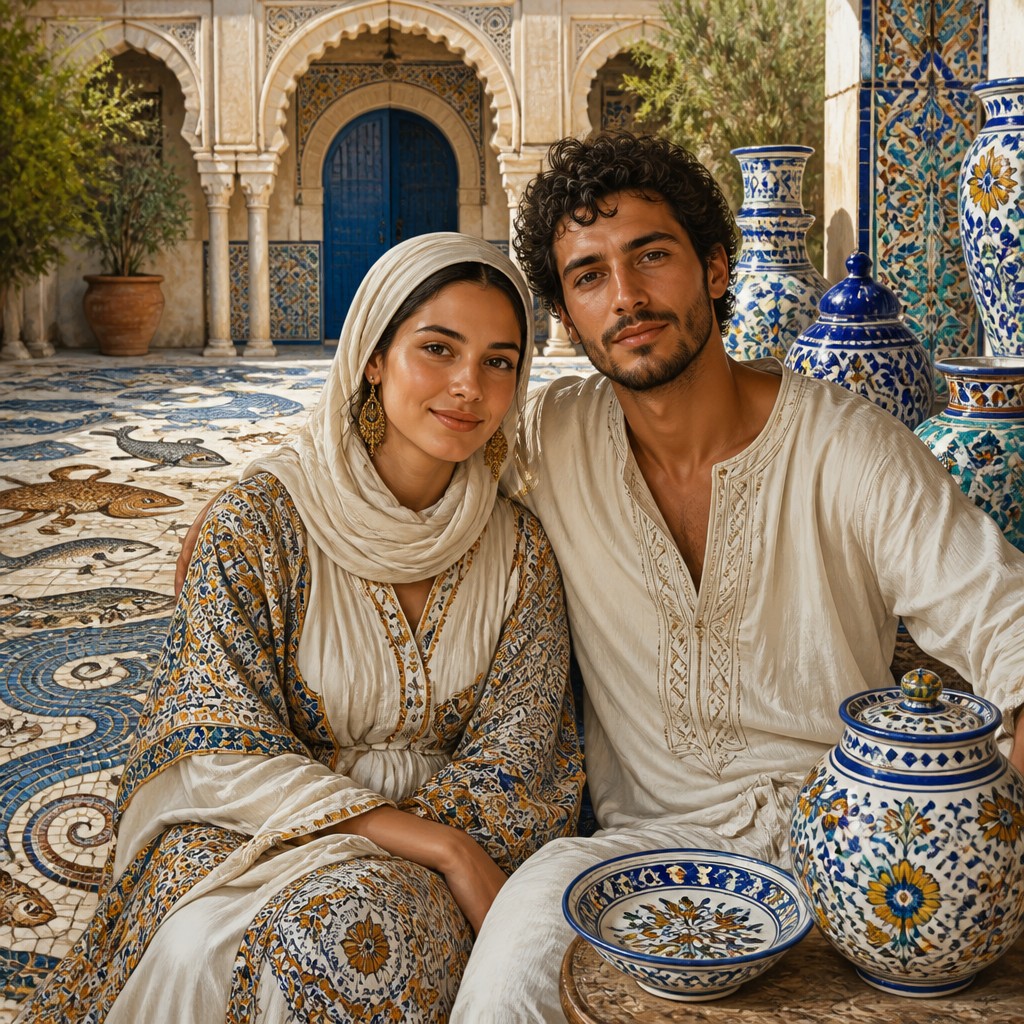 portrait of two people together — Tunisian Art Style