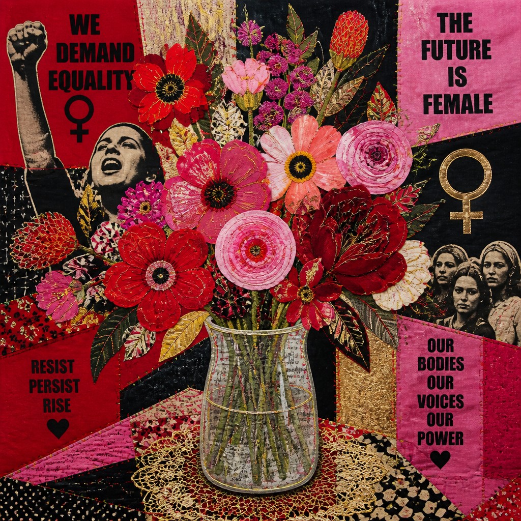 bouquet of flowers in a glass vase — Feminist Art Style