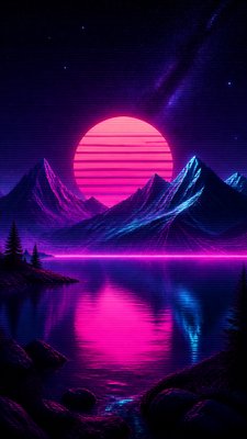 a tranquil mountain lake beneath a starry night sky, no people, no text