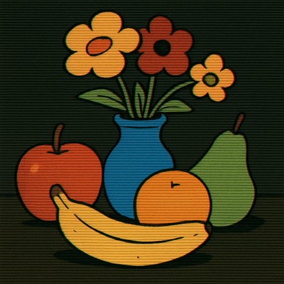 still life arrangement of fruits and flowers