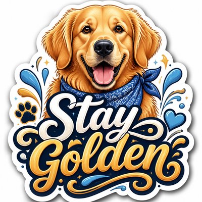 portrait of a golden retriever wearing a blue bandana, warm plain backdrop, no text