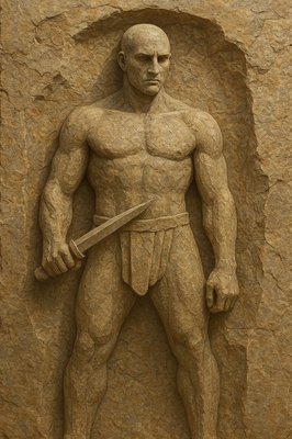 a statue of a man holding a sword