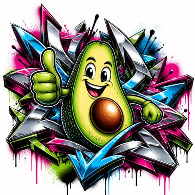 a happy avocado character giving a thumbs up, bold readable design on a plain background, no text