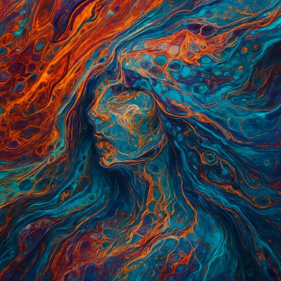 an abstract painting of a woman's face