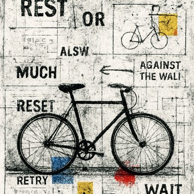 bicyle resting against a wall