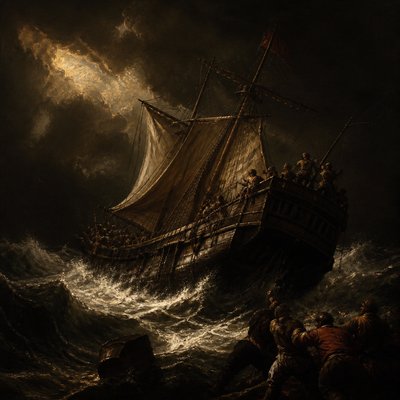 sailing ship on a stormy sea