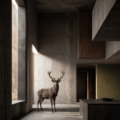 animal standing in natural pose — Brutalist Interior Design