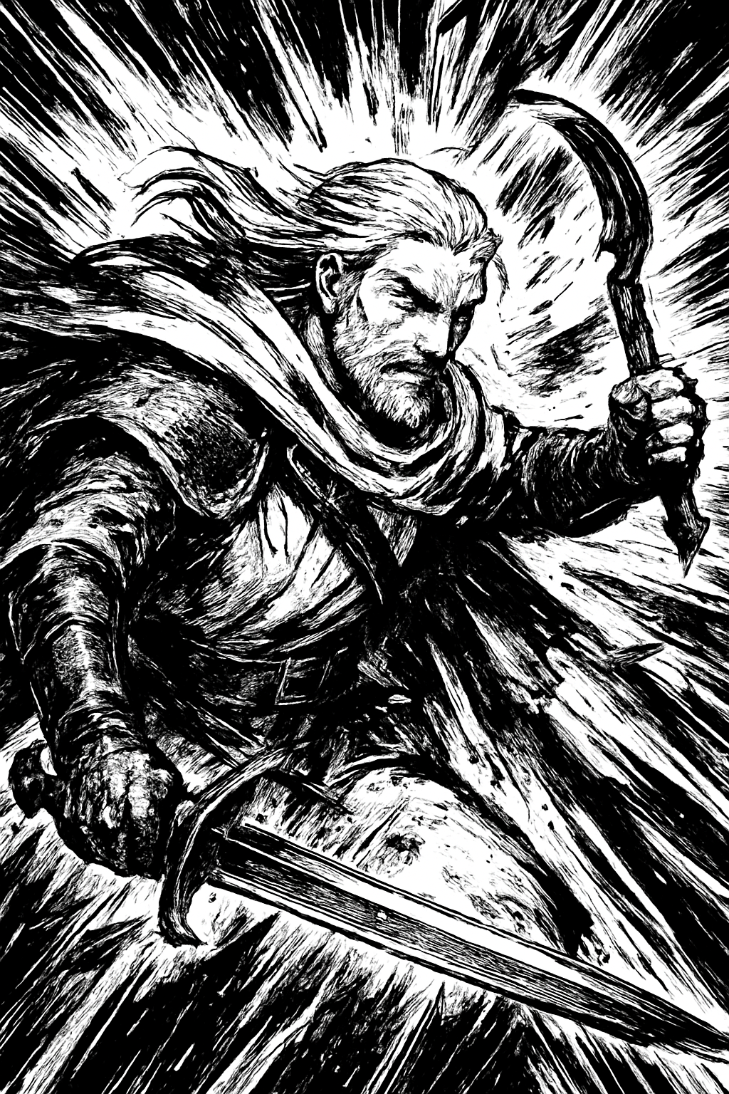 a painting of a man with a sword