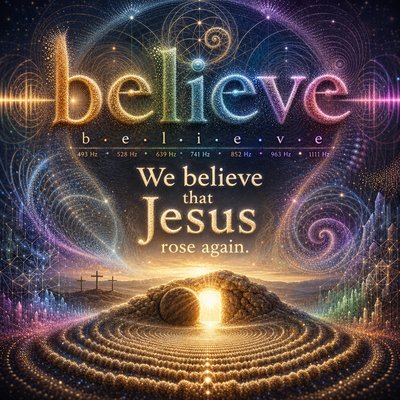 Create an image to assist with learning how to spell the word "believe". And use this to also express: "We believe that Jesus rose again."