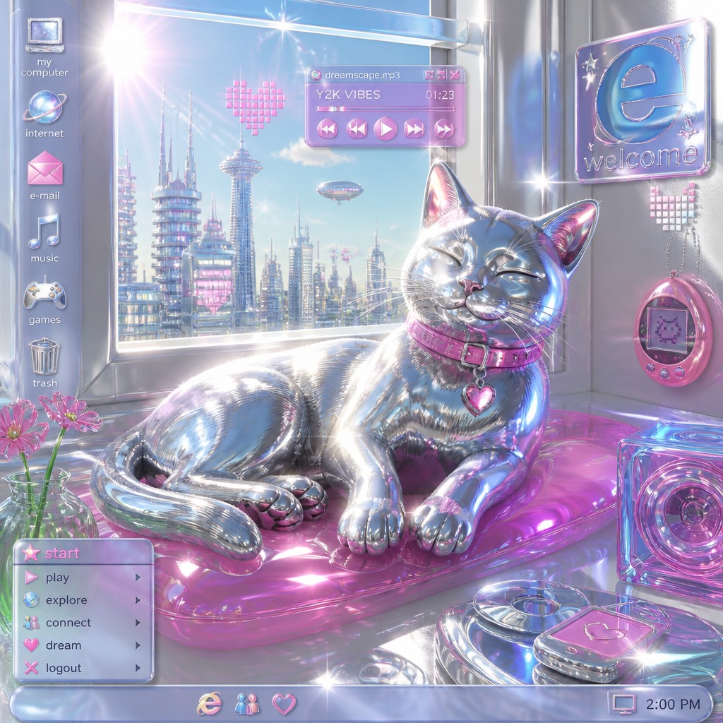 a cat lounging in a sunlit window — Y2K Aesthetic