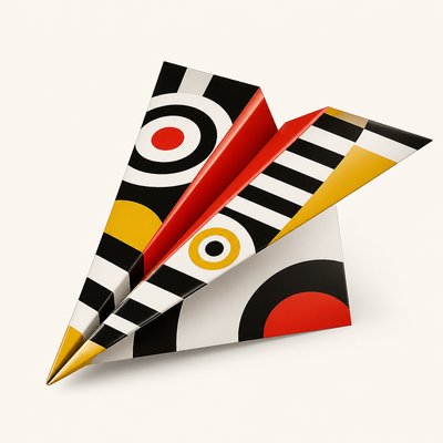 a paper plane, clean minimal composition on a plain background, no text