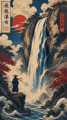 towering waterfall cascading down a cliff