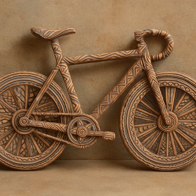 bicyle resting against a wall