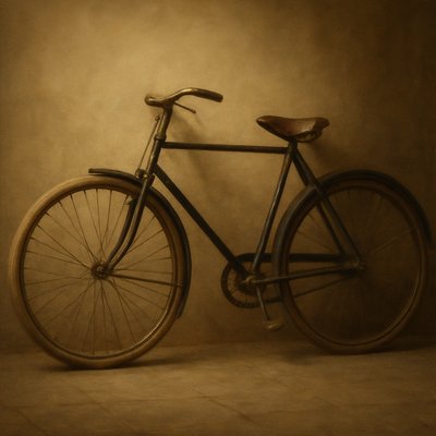 bicyle resting against a wall