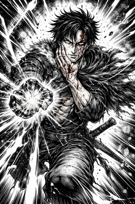 a drawing of a man holding a gun