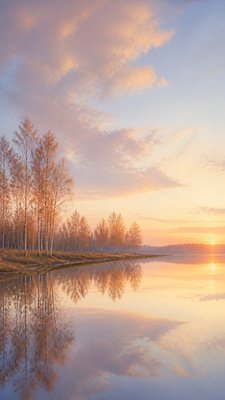 a serene birch forest in soft morning light, no people, no text