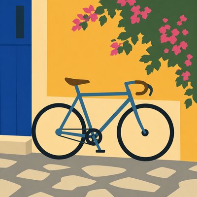 bicyle resting against a wall — Flat Shape Art Style