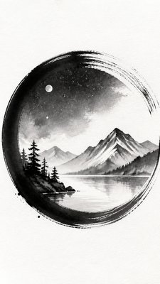 a tranquil mountain lake beneath a starry night sky, no people, no text