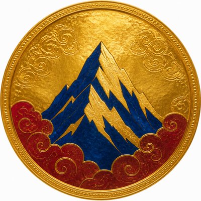 an emblem of a mountain peak inside a circle, simple bold shapes on a plain background, no text or lettering