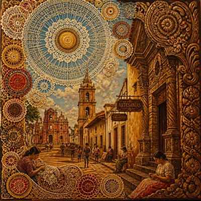 urban street with city activity — Paraguayan Art Style