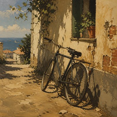 bicyle resting against a wall — Macchiaioli Art Style