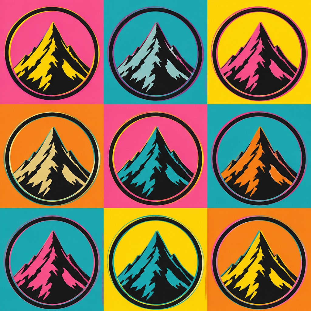 an emblem of a mountain peak inside a circle, simple bold shapes on a plain background, no text or lettering