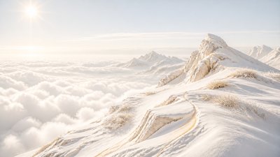 a wide alpine ridge above a sea of clouds, no people