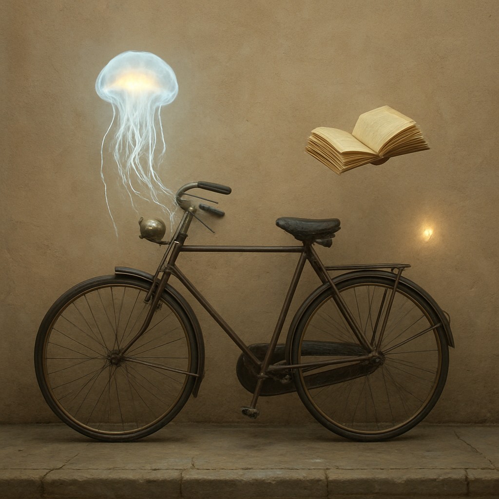 bicyle resting against a wall