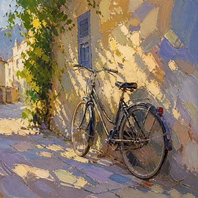bicyle resting against a wall