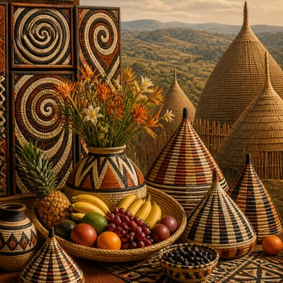 still life arrangement of fruits and flowers