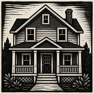 house with front view — Woodcut Print Style