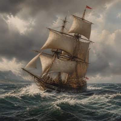 sailing ship on a stormy sea