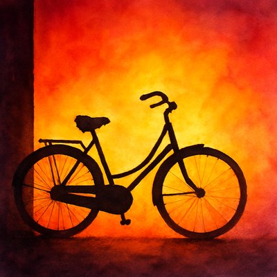 bicyle resting against a wall