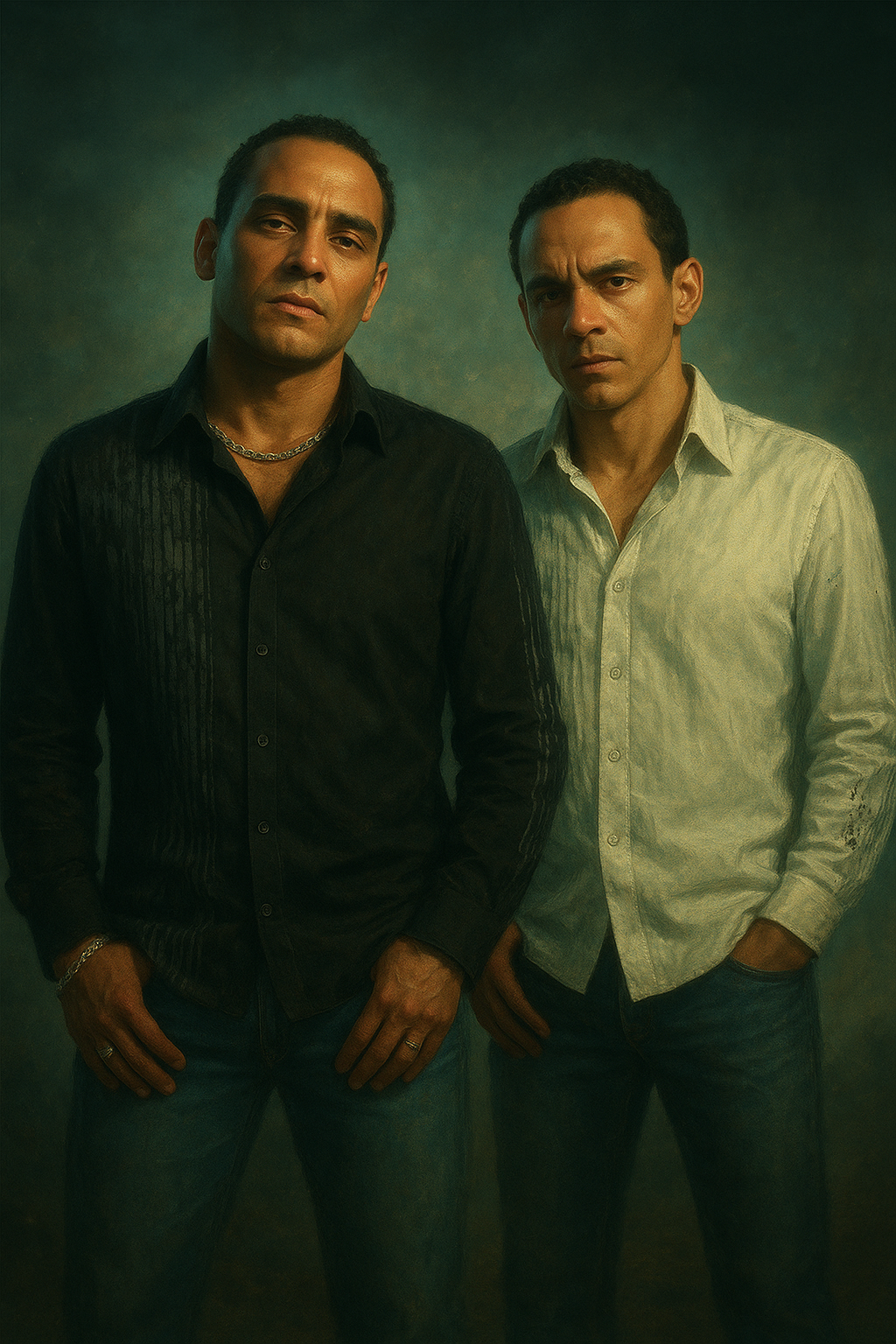 a couple of men standing next to each other