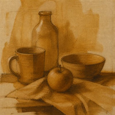 still life with everyday objects — Classical Underpainting Style