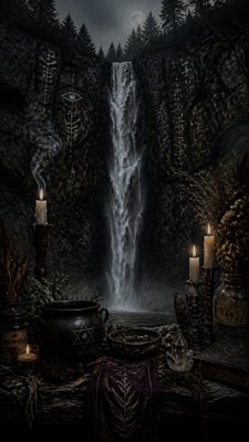 towering waterfall cascading down a cliff
