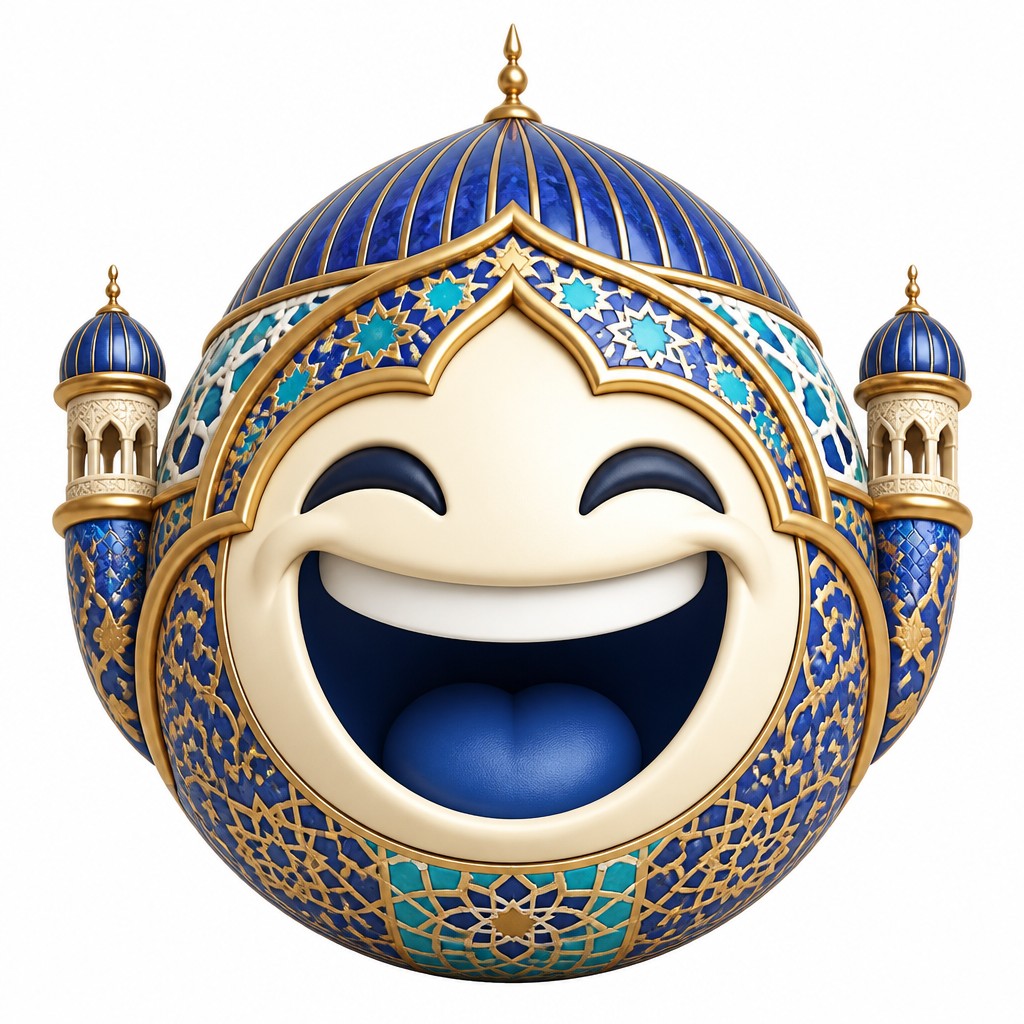 an exaggerated laughing face of an original round mascot character, bold and readable at small size, plain background, no text