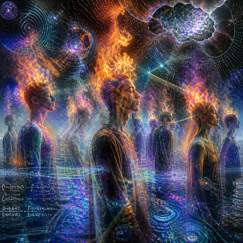 people with flames of fire above their heads