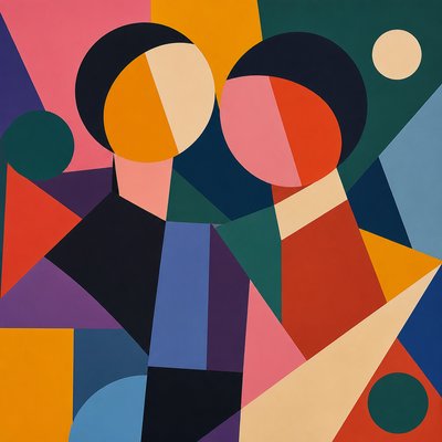 portrait of two people together — Abstract Shapes Art Style