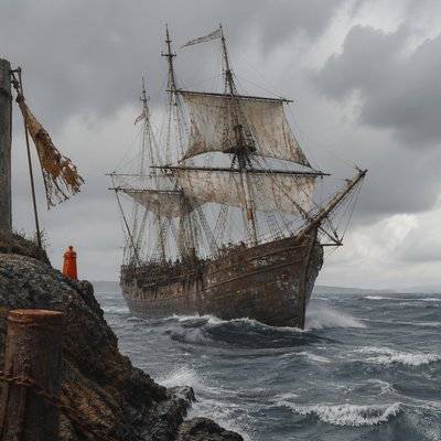 sailing ship on a stormy sea