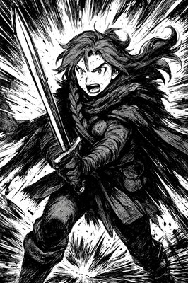 a painting of a woman with a sword