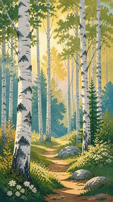 a serene birch forest in soft morning light, no people, no text