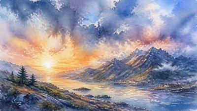 sweeping panoramic landscape with a dramatic sky