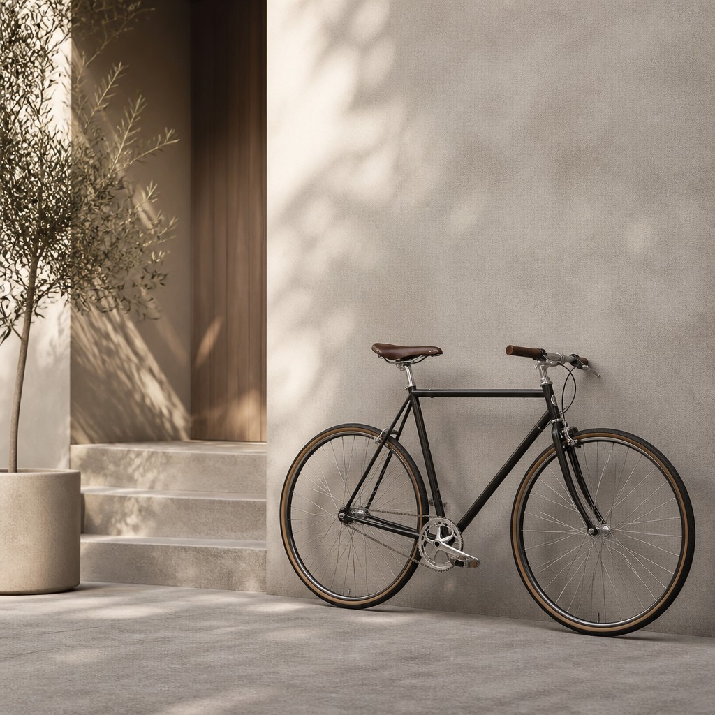 bicyle resting against a wall