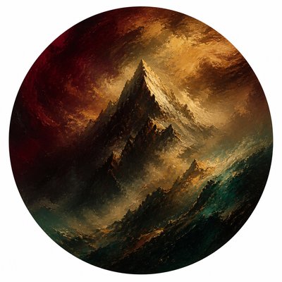an emblem of a mountain peak inside a circle, simple bold shapes on a plain background, no text or lettering