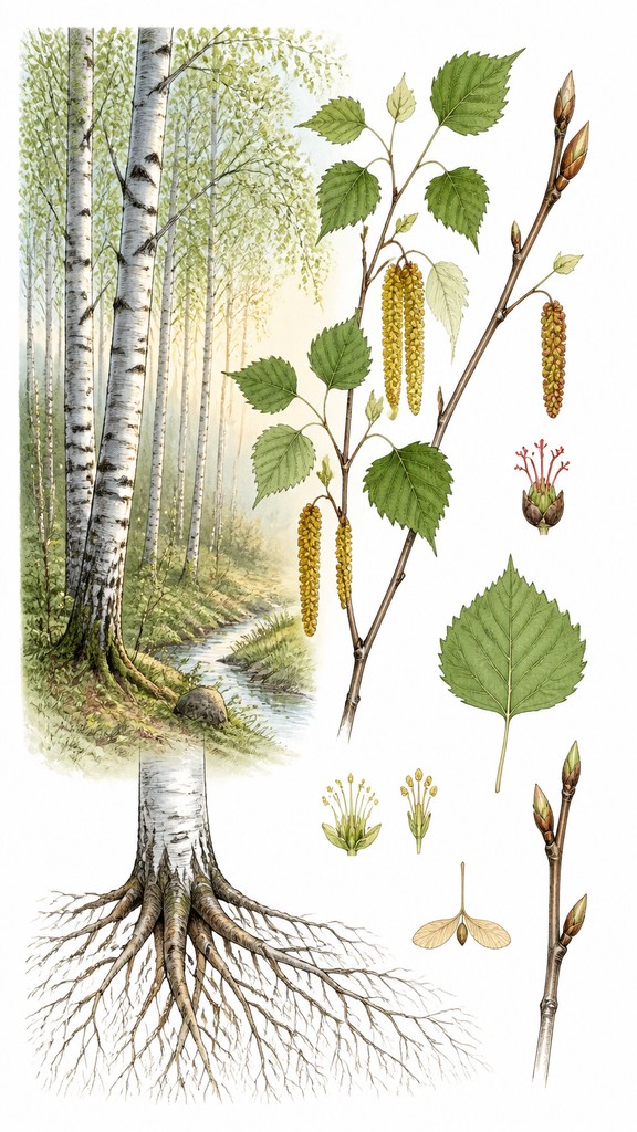 a serene birch forest in soft morning light, no people, no text