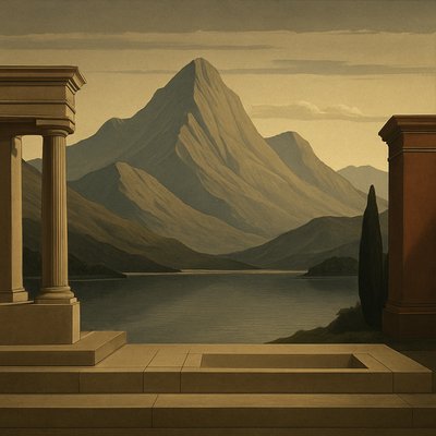 serene landscape with mountains and water