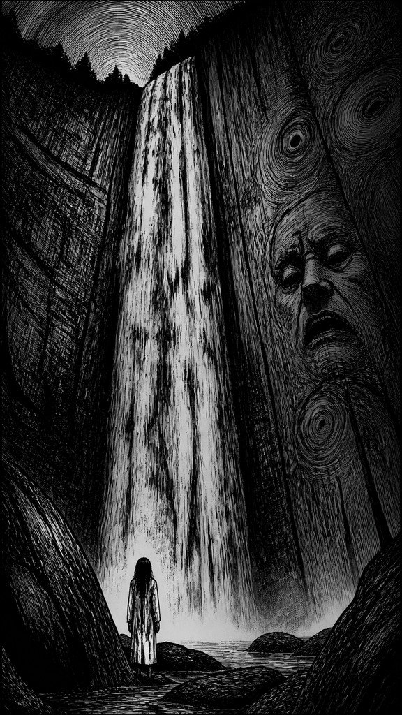 towering waterfall cascading down a cliff