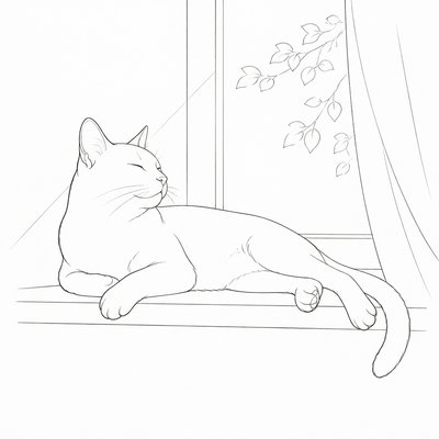a cat lounging in a sunlit window